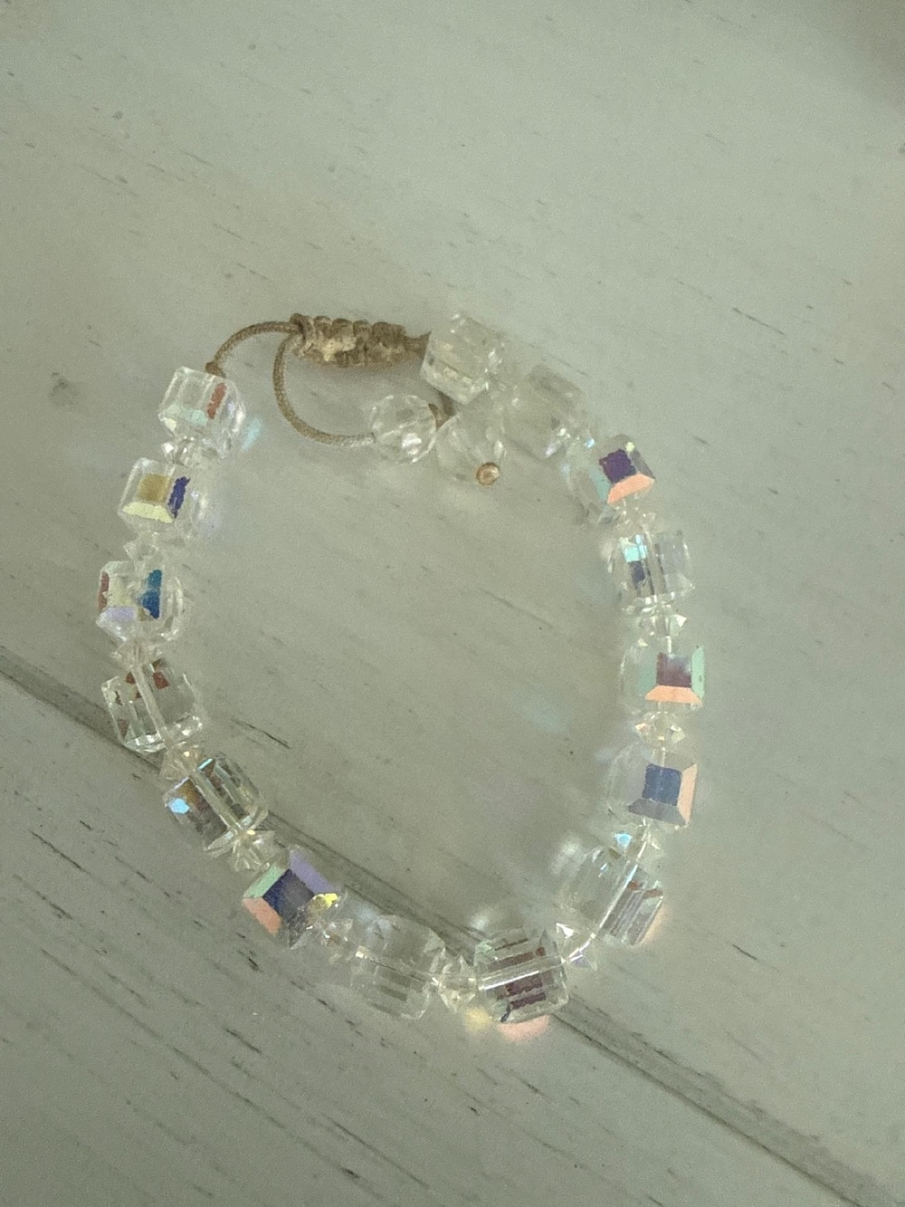 Crystal Cube Bead Bracelet - Clear Iridescent